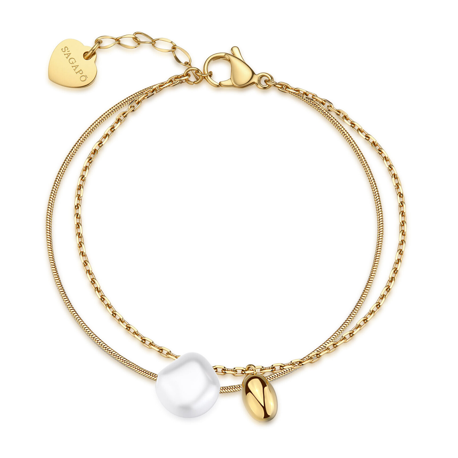 S'Agapõ Dvojitý pozlacený náramek s perlou Shell Wisdom SWI46