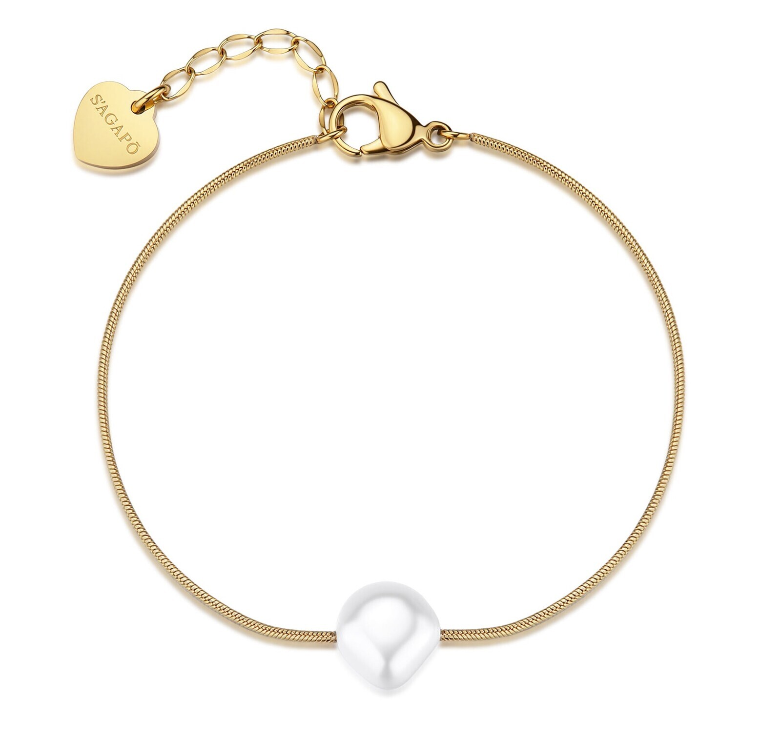 S'Agapõ Něžný pozlacený náramek s umělou perlou Shell Wisdom SWI44