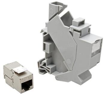 Roline Držák pro 1x keystone na DIN lištu s keystone konektorem RJ45 kat. 6a, plast, šedý