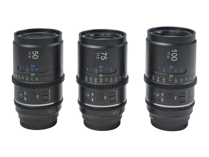 SIRUI Astra Series 50mm / 75mm / 100mm T1.8 1.33X Cine Lens Kit Blue Flare E Mount