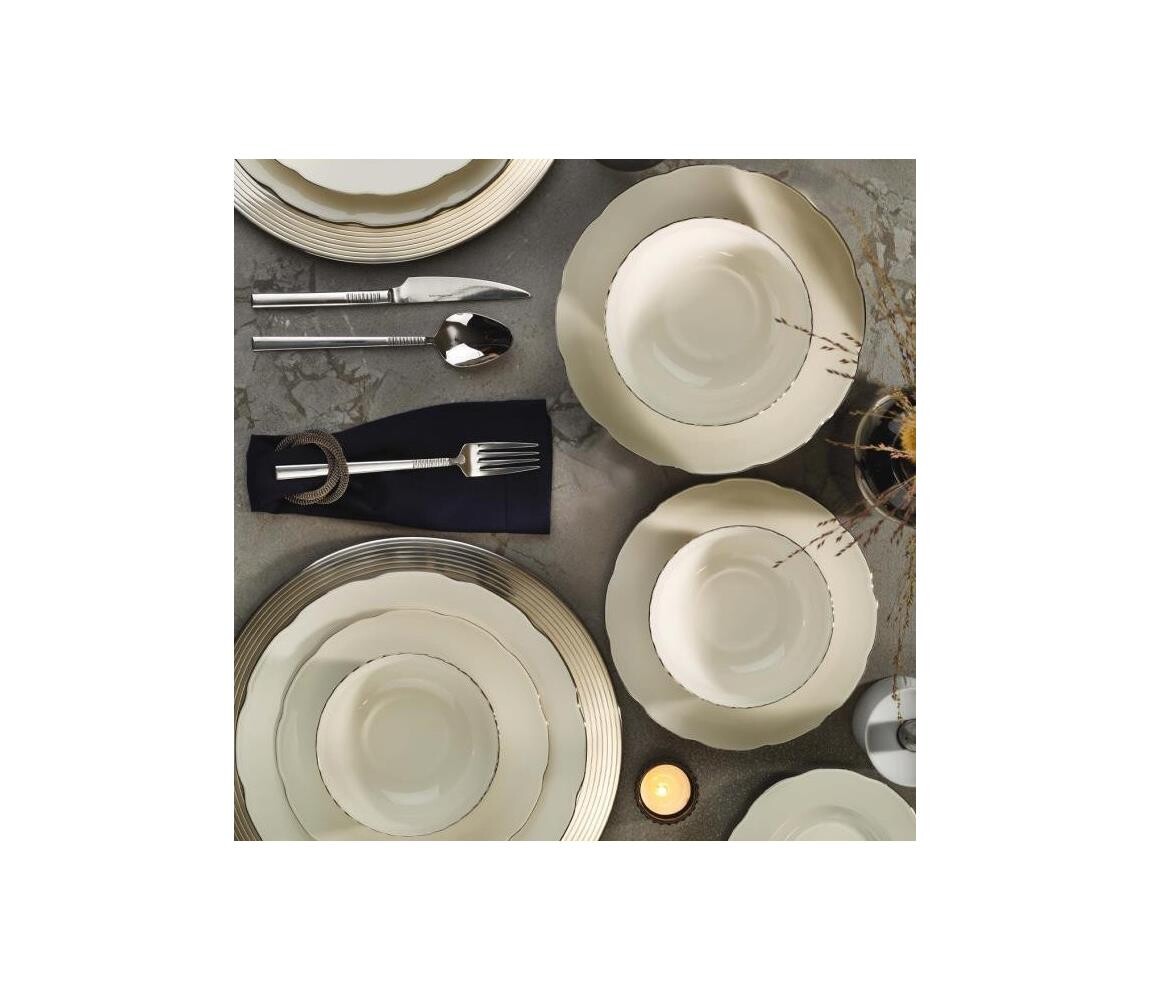 Jídelní sada 54 ks bílá/stříbrná/kostní porcelán 973BRS1111