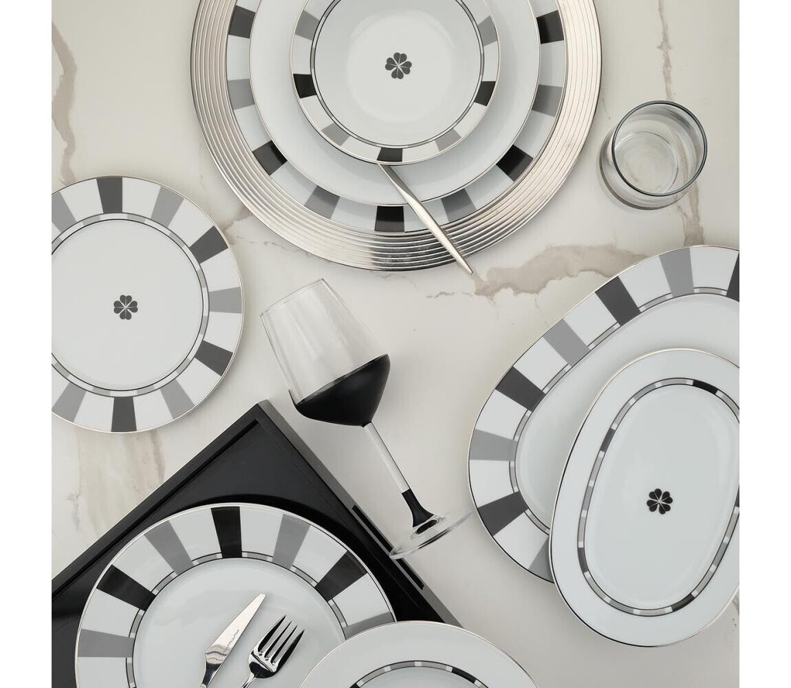 Jídelní sada 27 ks bílá/šedá/porcelán 710KTP3690