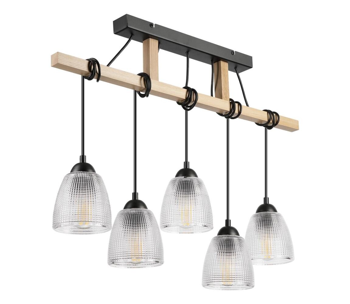 Lustr na lanku LEANDRA 5xE27/15W/230V dub/černá LM-5.300/DĄB