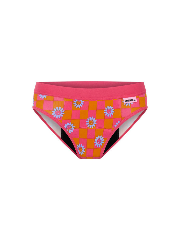 Dívčí menstruační kalhotky Modibodi Teen Hipster Bikini Super Flower Checkerboard (DMKMTHBSFC) 16-18 let