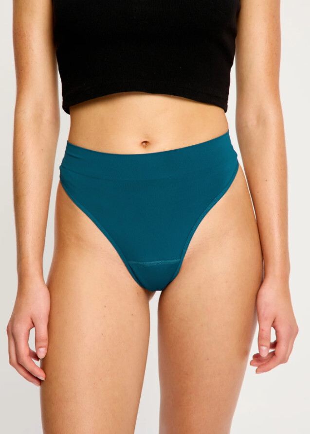 Menstruační tanga Modibodi Modicomfort Seamless Hi Waist Thong Light Teale Blue (MTMMSHWTLTB) M