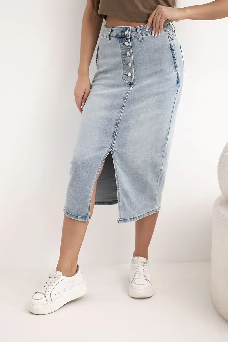 Dámská džínová midi sukně s předním rozparkem