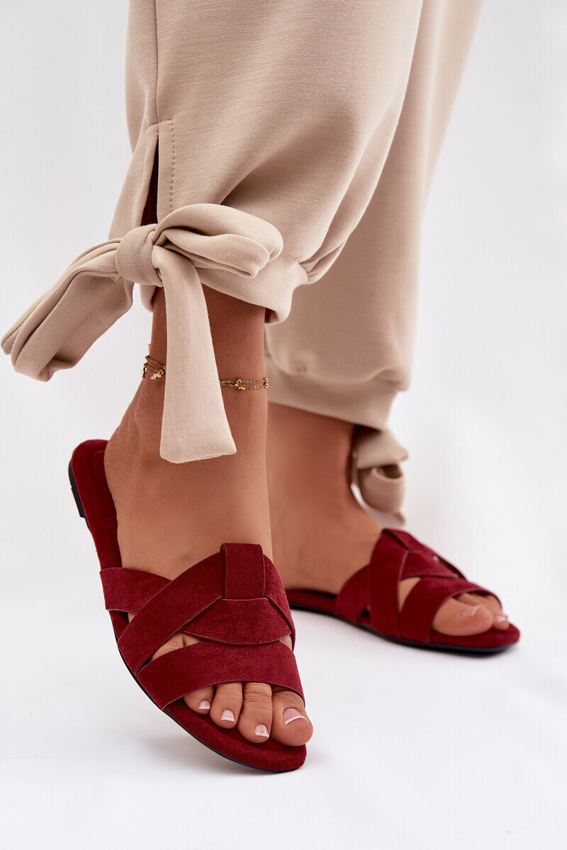 Dámské bordó šlapky z eko-semiše