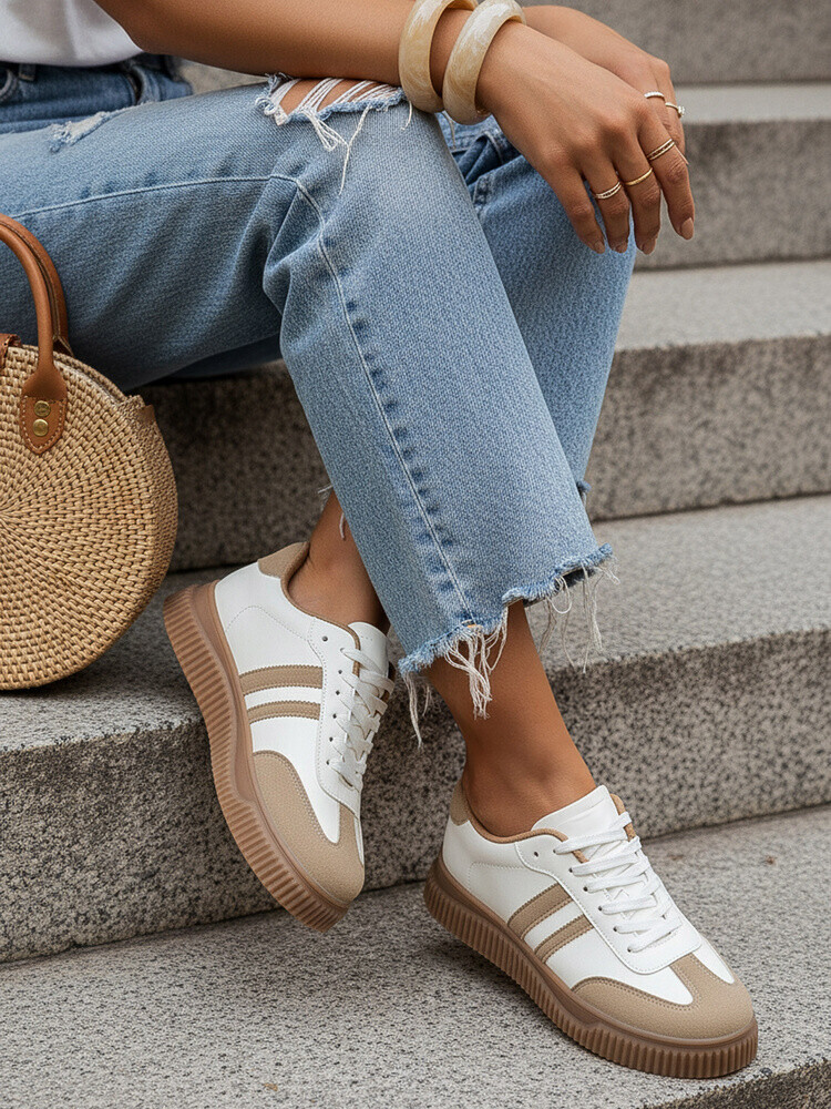 Dámské nízké tenisky v béžovo-bílé barvě