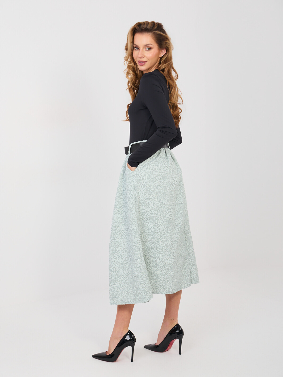 Midi sukně v mátové barvě