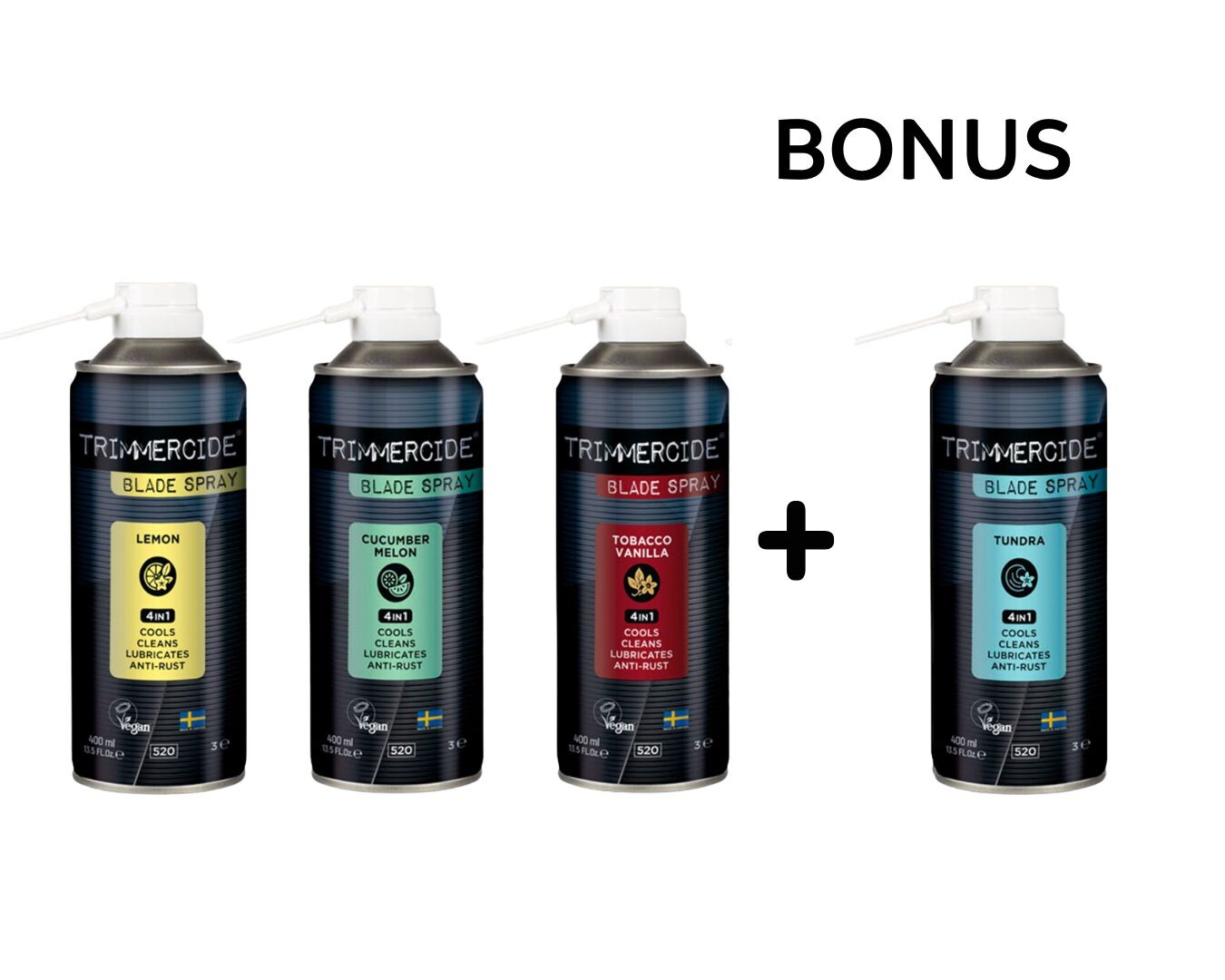 AKCE: 3+1 Trimmercide Blade Spray 4 in 1 - spreje na čištění, chlazení, ochranu čepelí, nožek, 400 ml (různé vůně)