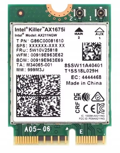 Síťová karta Intel KILLER1675i AX211 AX211NGW WIFI6E 5374Mhz BT5.3 CNVio2