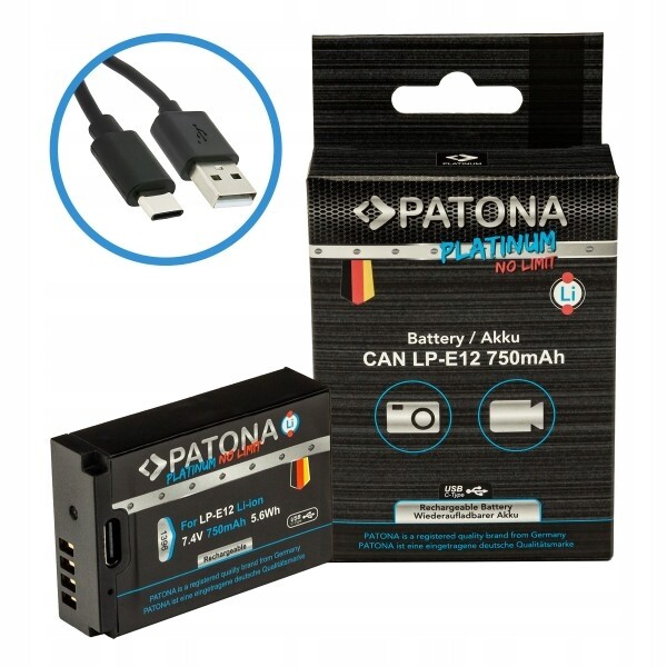 Patona baterie pro foto Canon LP-E12 750mAh Li-Ion Platinum Usb-c nabíjení