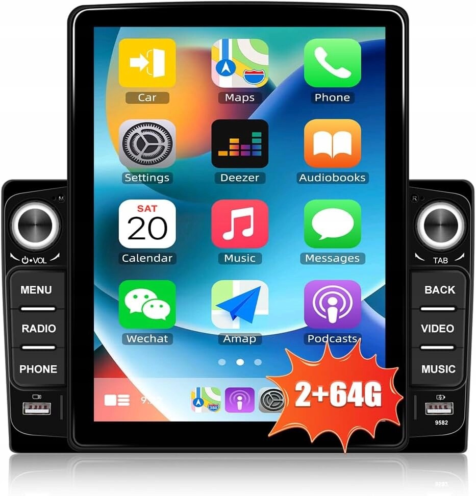 Autorádio Camecho 2/64 Gb 9.5'' Android Apple Carplay Bt Mirrorlink