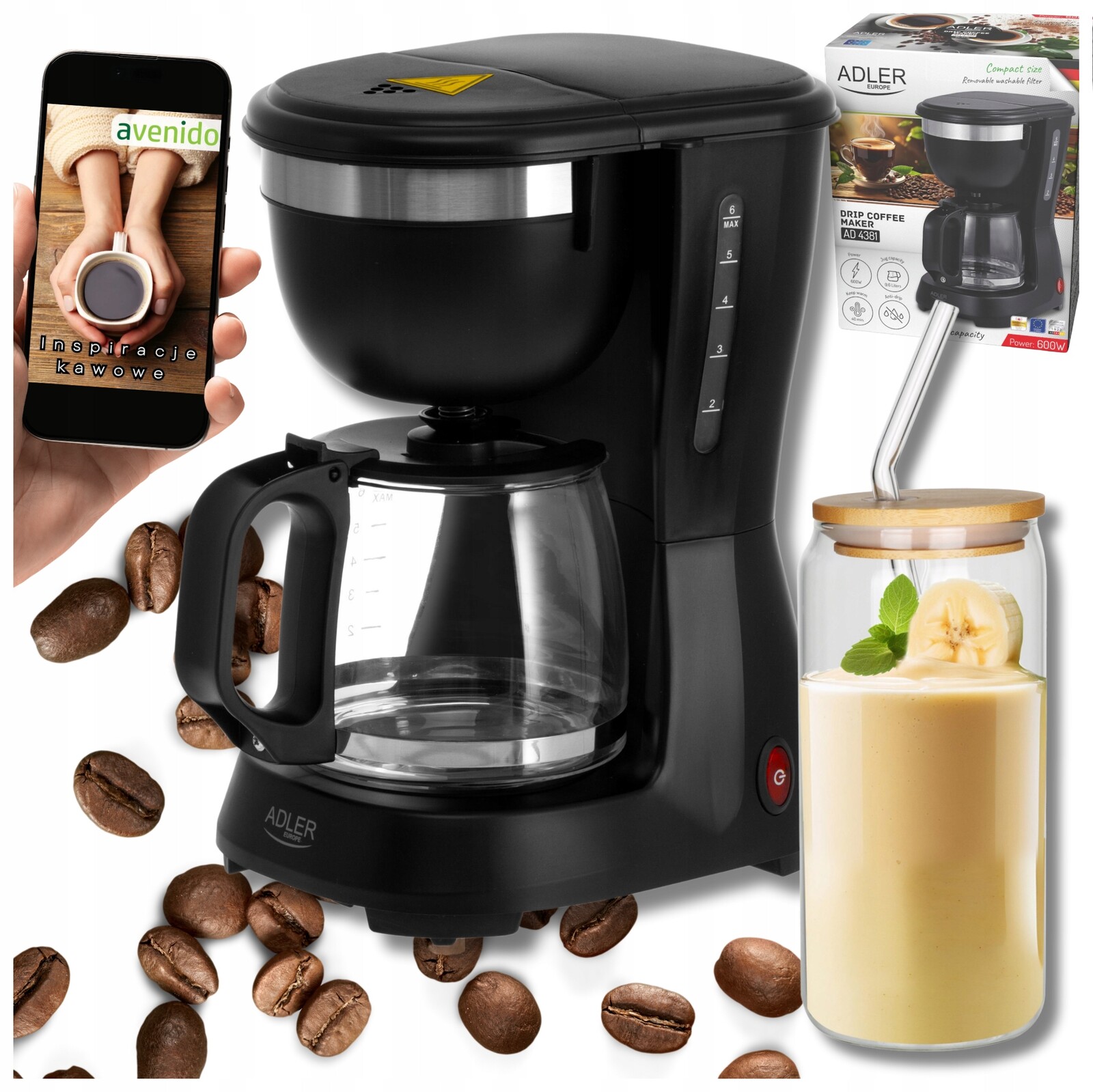 Kávovar překapávací 0,6L 600W Udržování teploty Anti-drip sklenice