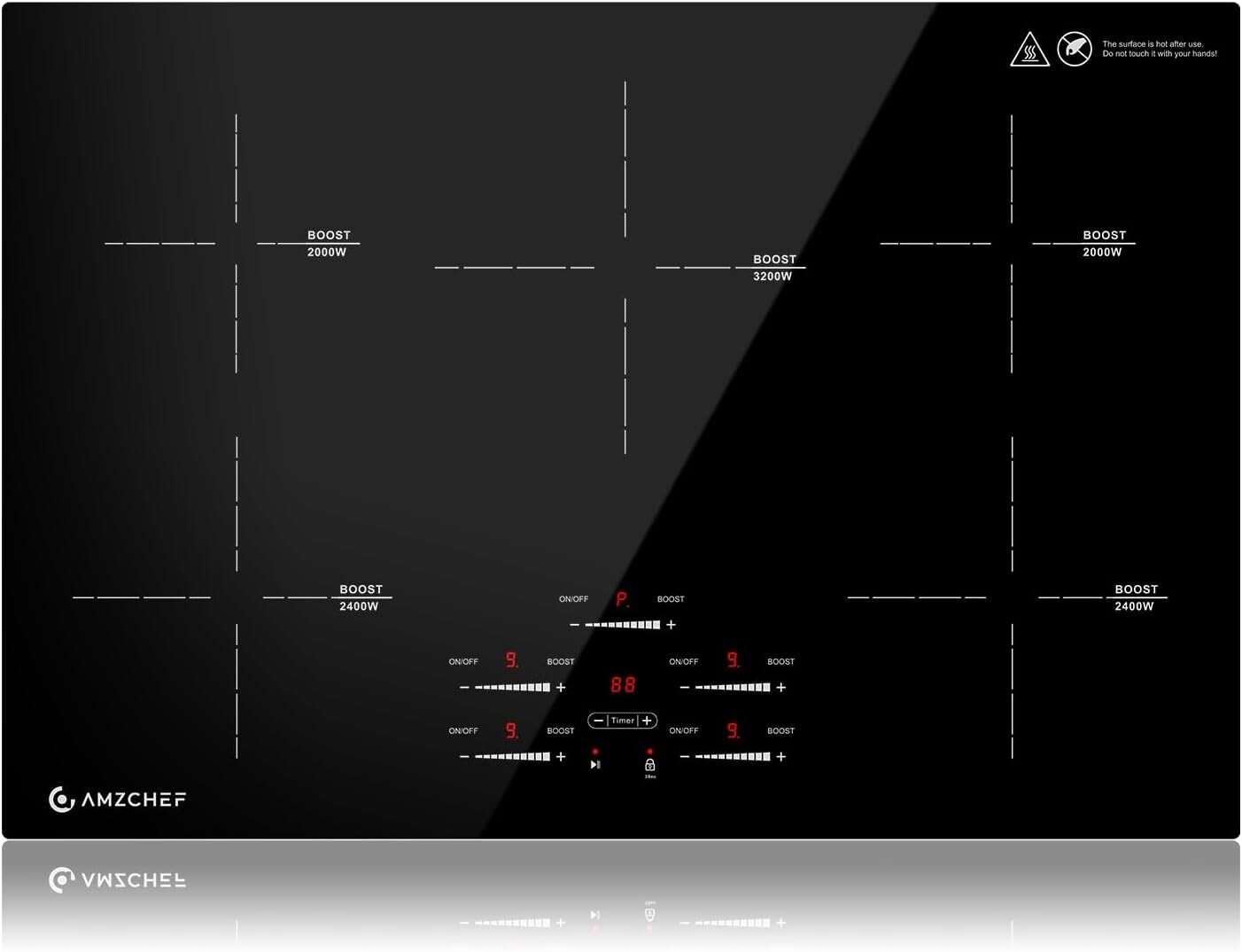 Amzchef Indukční varná deska 80 cm 5 zón 9500 W Booster 9 stupňů FSI95SGFFDD01