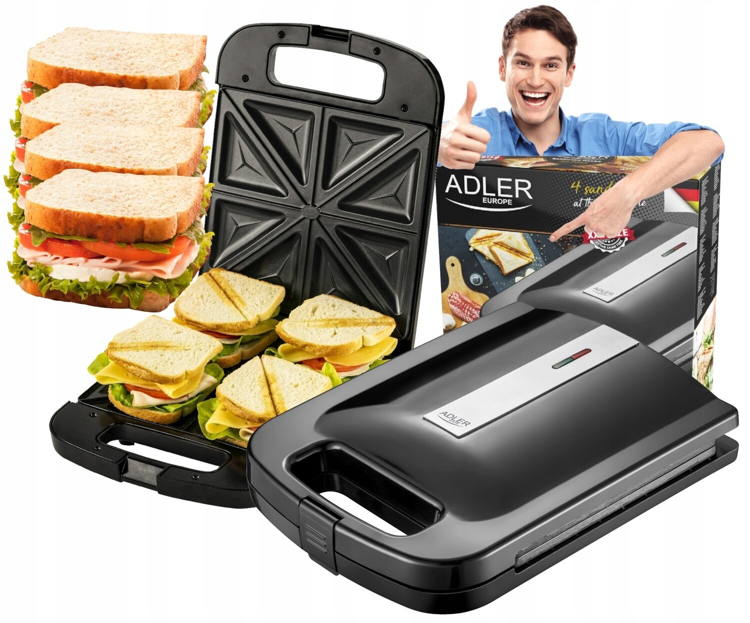 Sendvičovač toustovač sendvičový trojúhelník 2000 W, nepřilnavý povrch