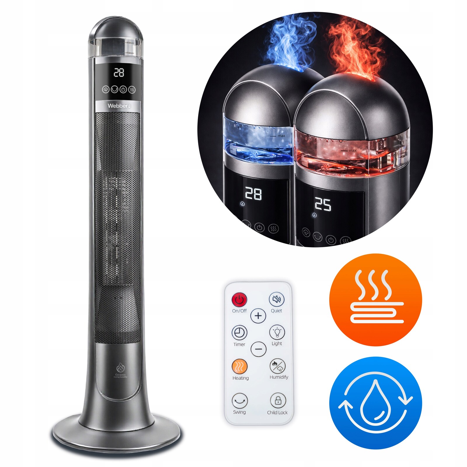 Termoventilátor Sloupový keramický ohřívač Webber 2200 W se zvlhčovačem