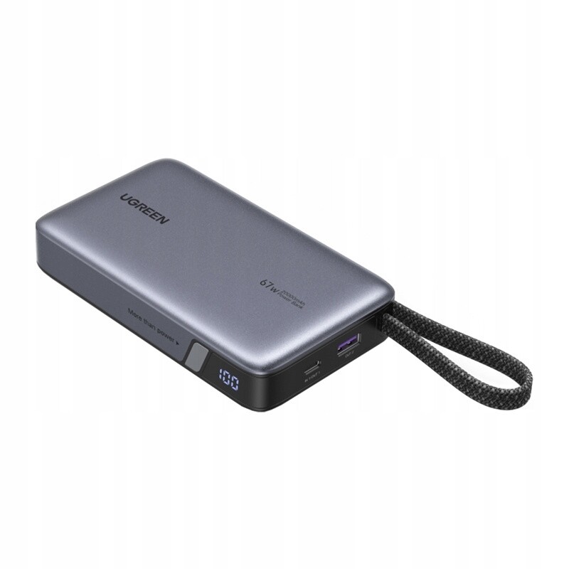 Ugreen PB550 Rychlá Powerbanka 20000 mAh 67 W Usb Usb-c Vestavěný kabel Šedá