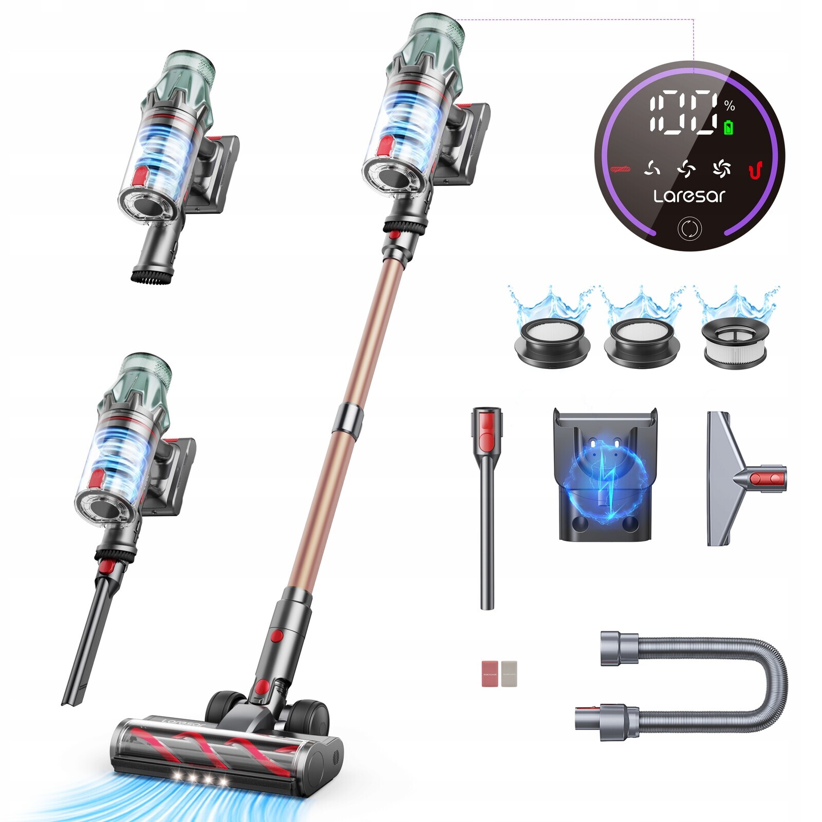 Vysavač Laresar V7 Pro 600W 65KPA Led Hepa Bezdrátový Vertikální Stojící