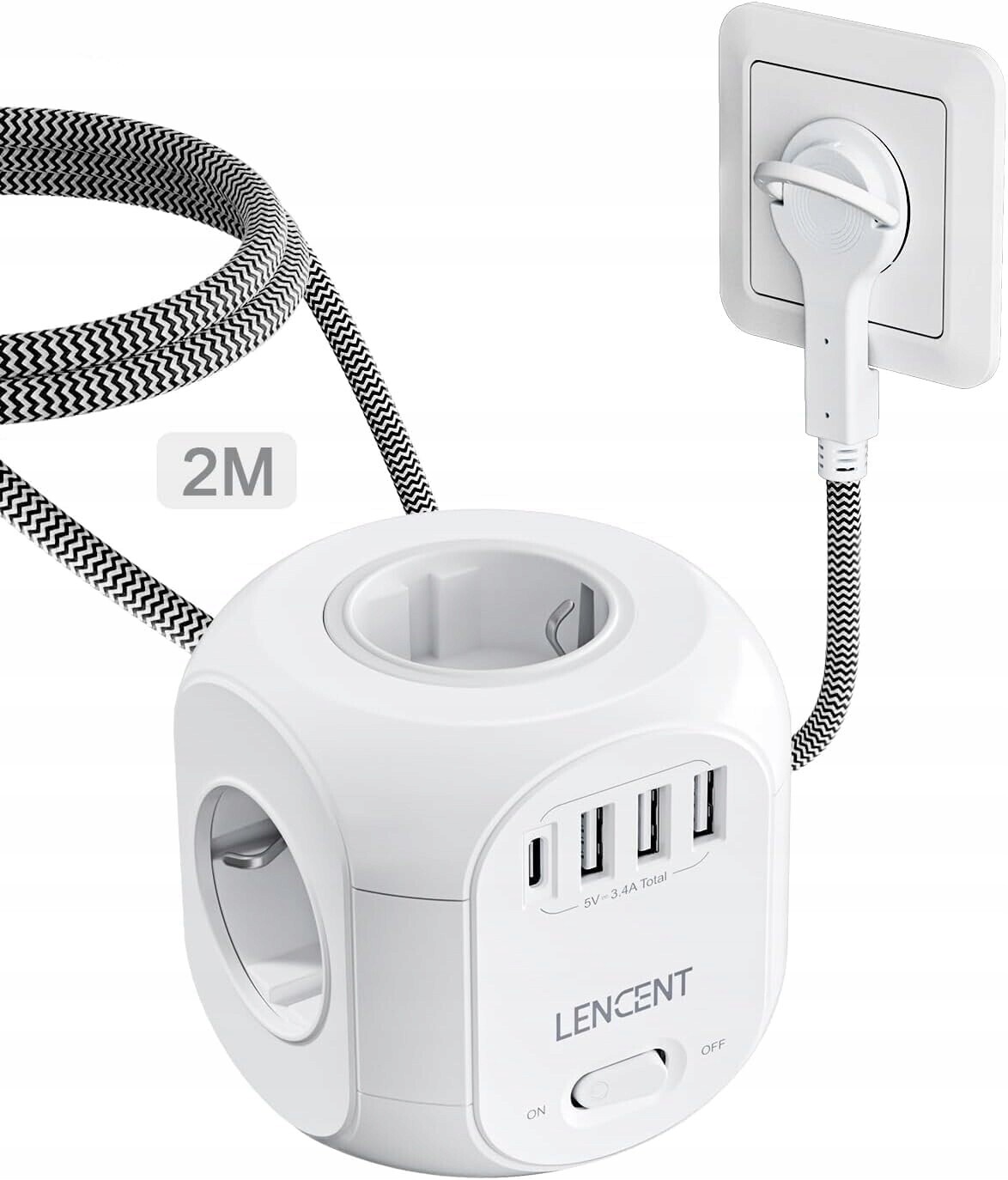 Prodlužovací kabel 3M 7v1 Lencent 4x Ac zásuvka, 2x Usb A Qc 3.0, 1x Usb C Pd 20W