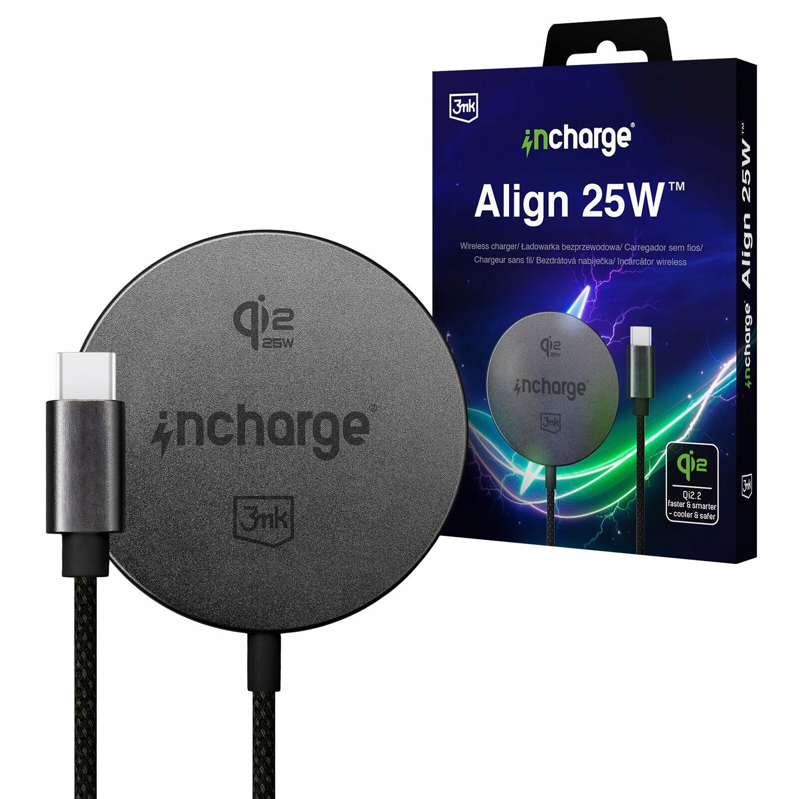 Indukční nabíječka 25W MagSafe Qi2 3mk incharge Align pro Apple, černá