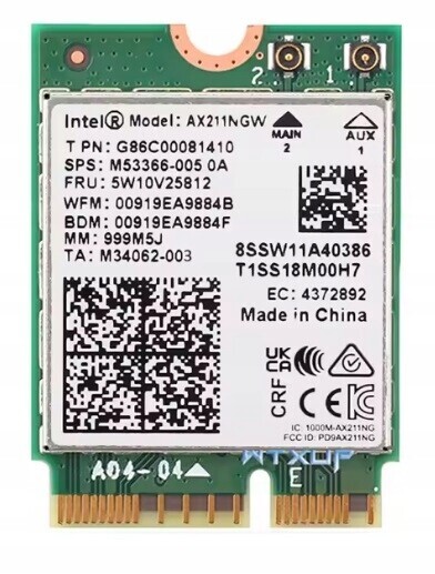 Síťová karta intel AX211 AX211NGW Wifi 6E 5374Mhz Bt 5.3 Win 10 11 CNVio