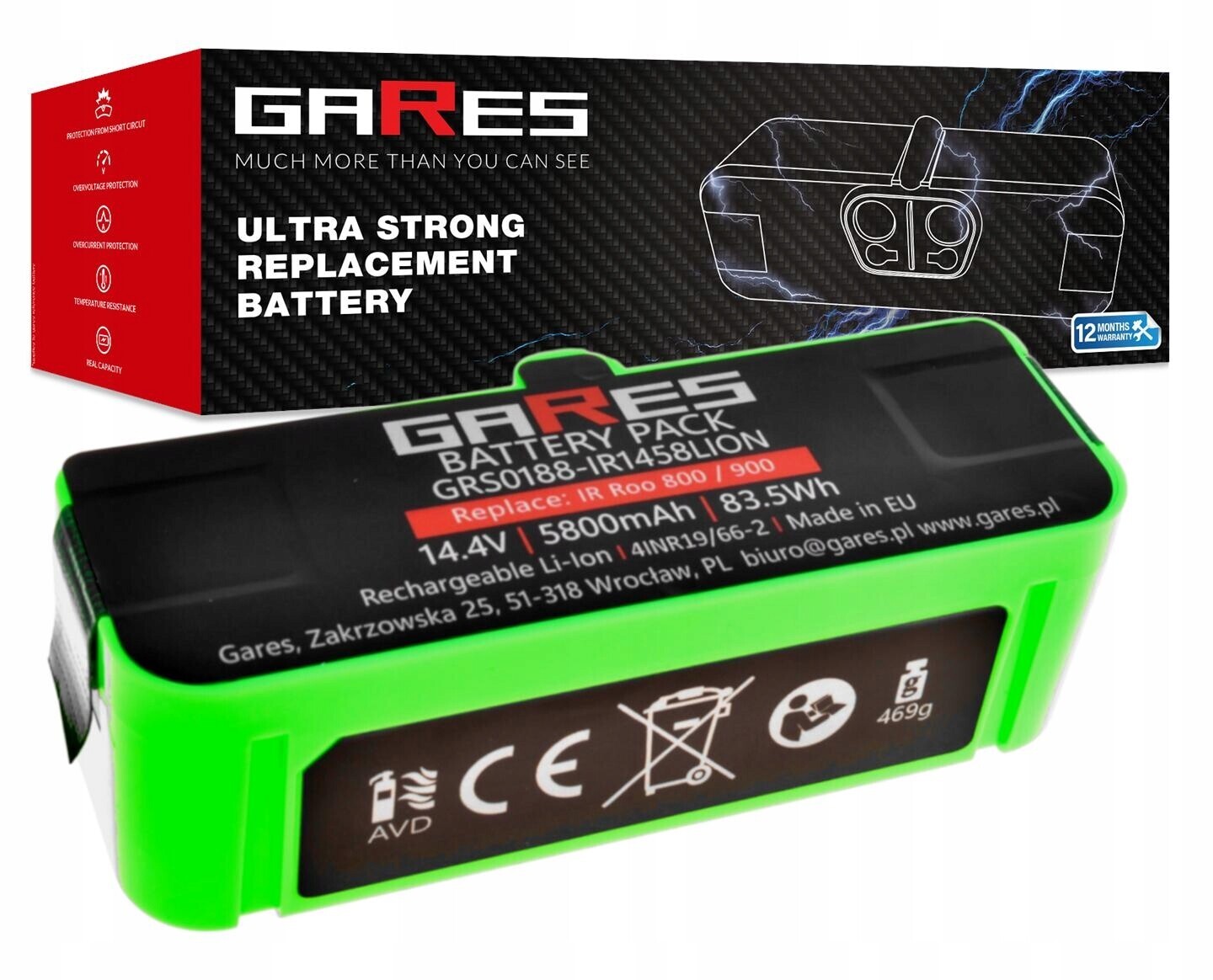 Akumulátor Gares pro iRobot Roomba 800 890 891 895 896 899 14,4V 5,8Ah