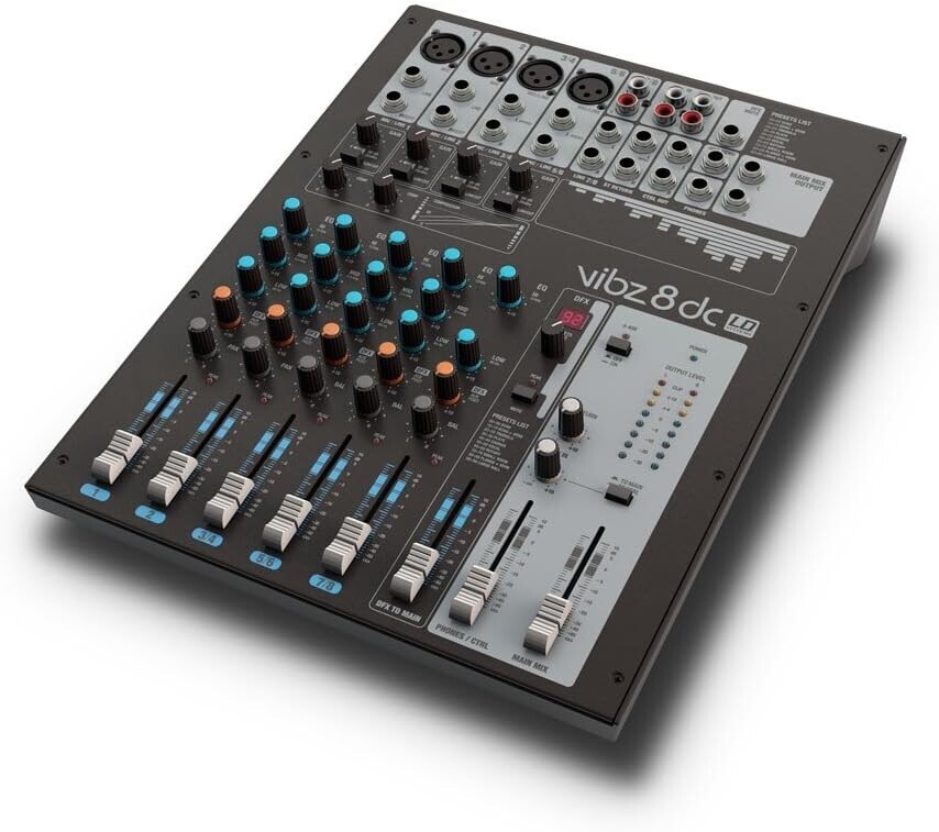 LD Systems Vibz 8 DC 8kanálový mixážní pult s Dfx kompresorem pro živé nahrávky