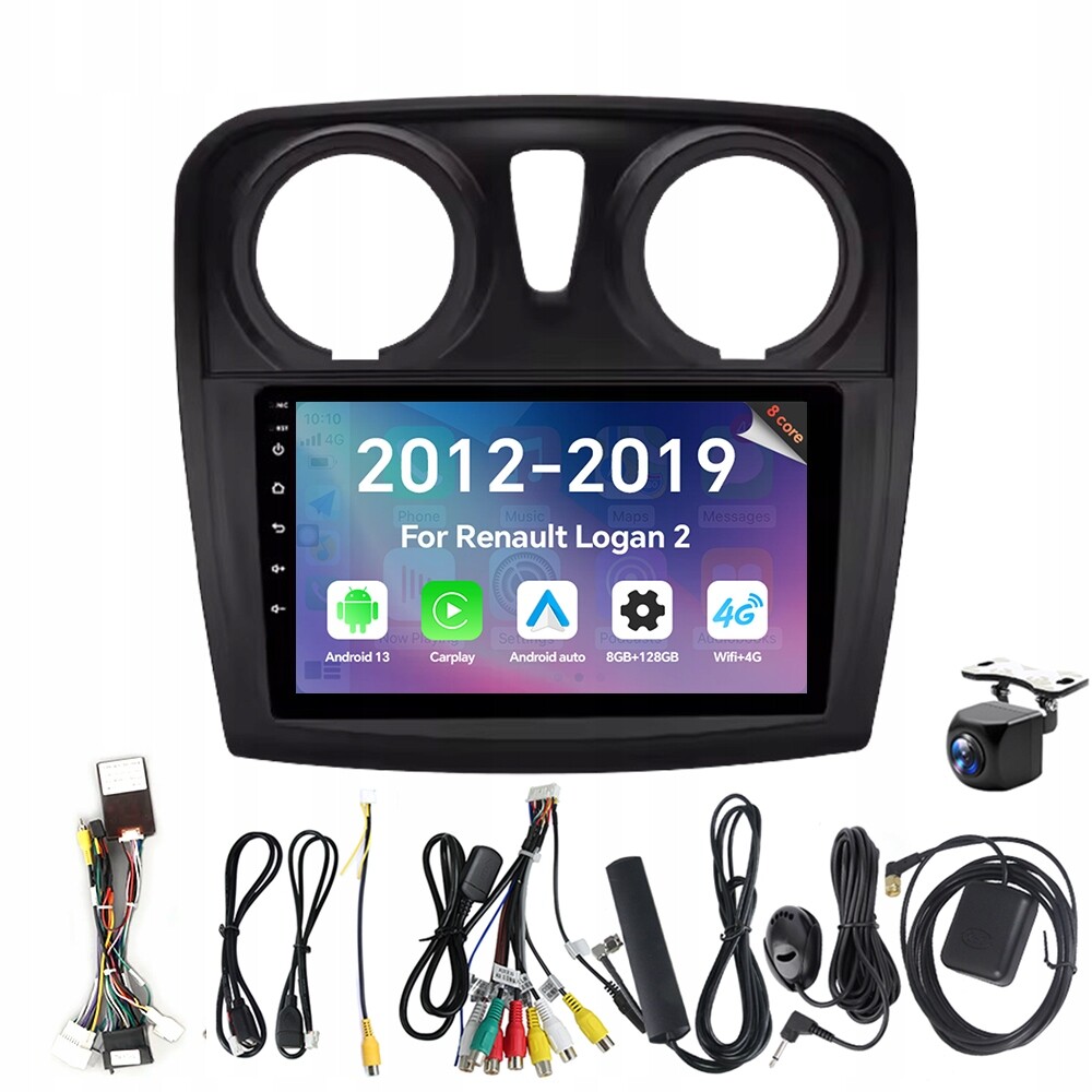 Eunavi 2Din Android 13 Autorádio do auta pro Renault Logan 2 2012-2019, CarPlay, Rds