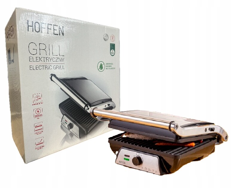 Elektrický kontaktní gril Hoffen – 2000 W, otevírání 180°