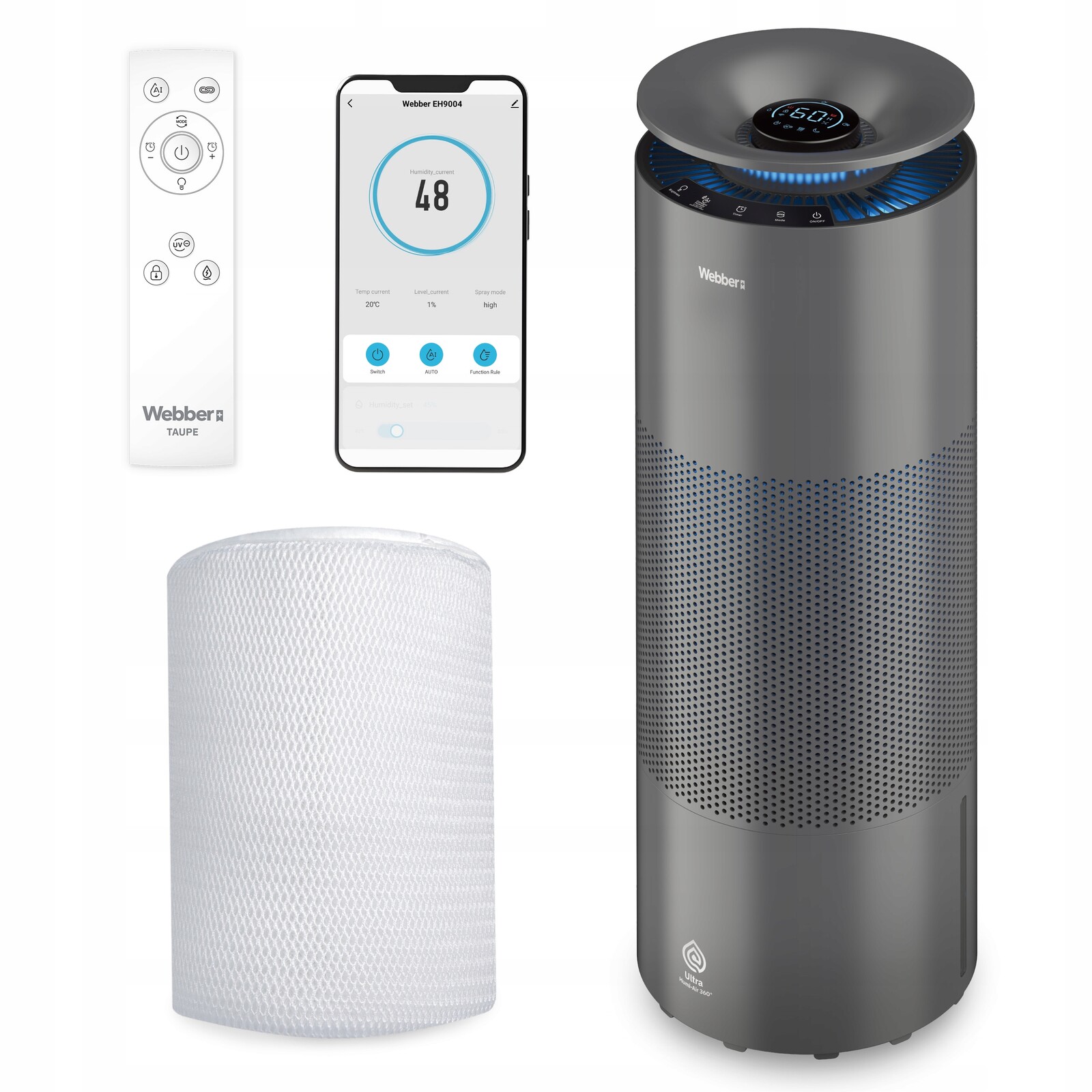 Evaporační zvlhčovač Webber EH9004 Taupe Uv-c WiFi Ultra-humi Air 360° 8L