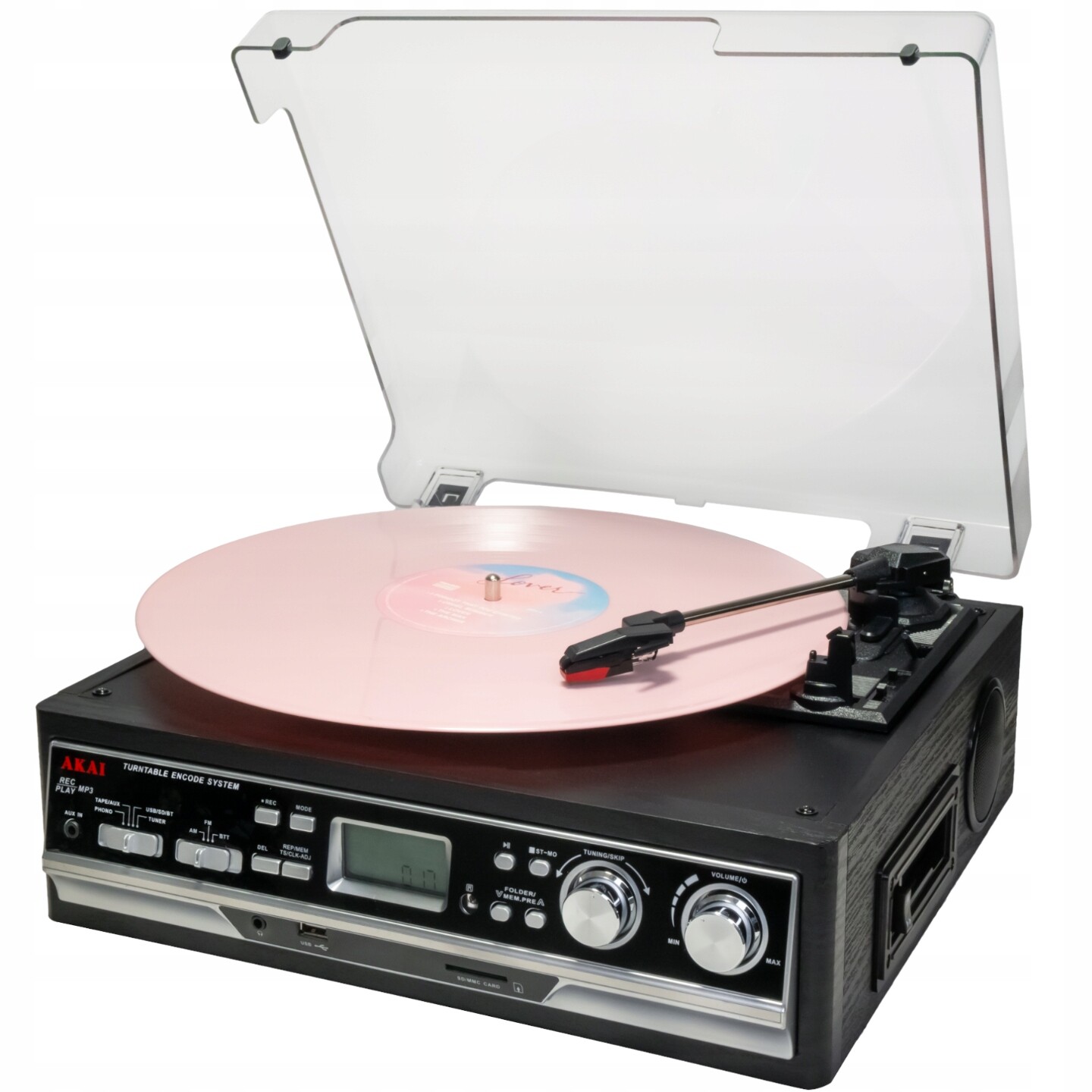 Gramofon Akai ATT-15SE černý Gramofon Přehrávač kazet Fm rádio Bt Usb