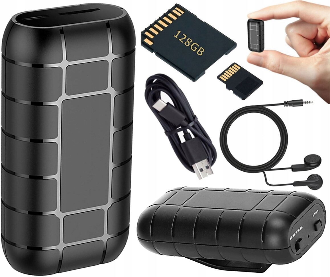 Profesionální diktafon, mini karta 128 Gb sluchátka s dlouhou životností, velká paměť