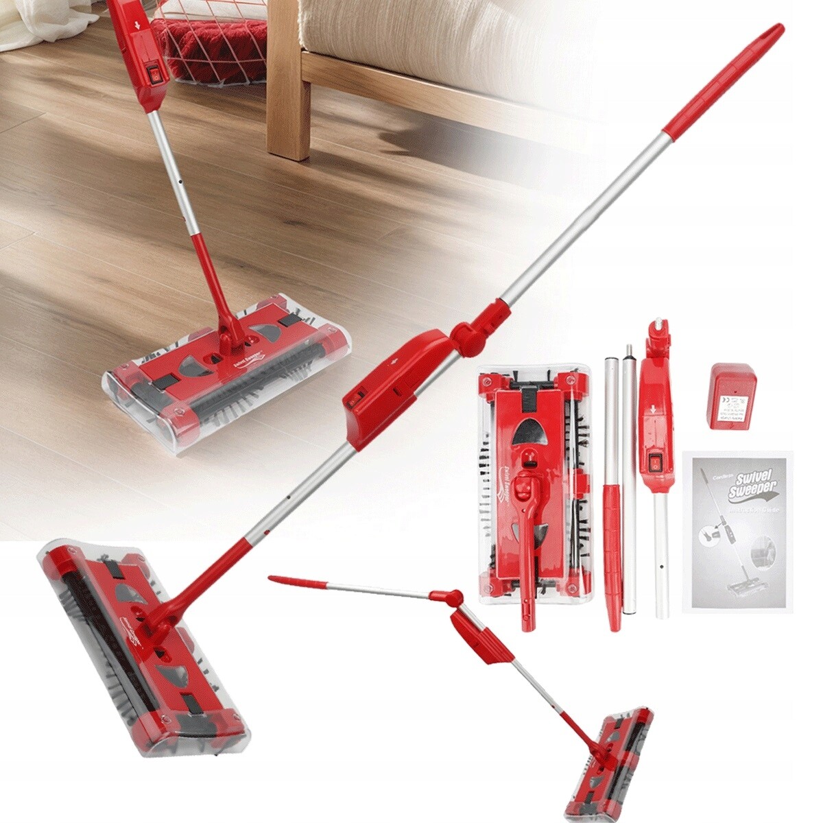 Bezdrátový Kartáč 90° Skládací S Lithiovou Baterií, Červený