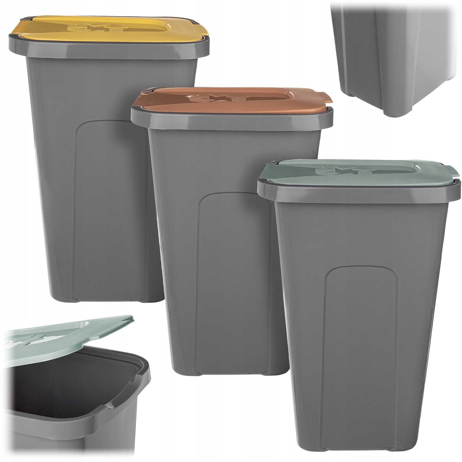 3x Odpadkový Koš 30L Nádoba Na Třídění Odpadu Koše Sada Košů