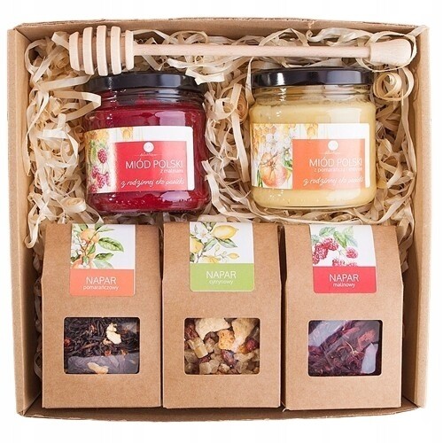 Dárkový Košík Box Dárek medové nálevy Malina Pomeranč Citron