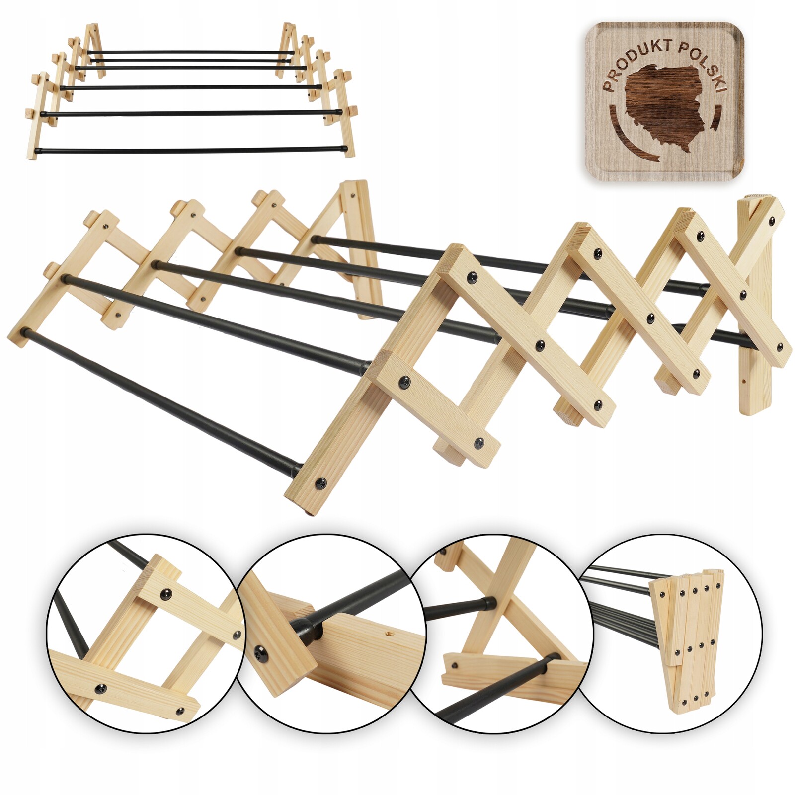 Sušák Na Prádlo Harmoniková, Dřevěná, Skládací, Koupelnová, Odolná