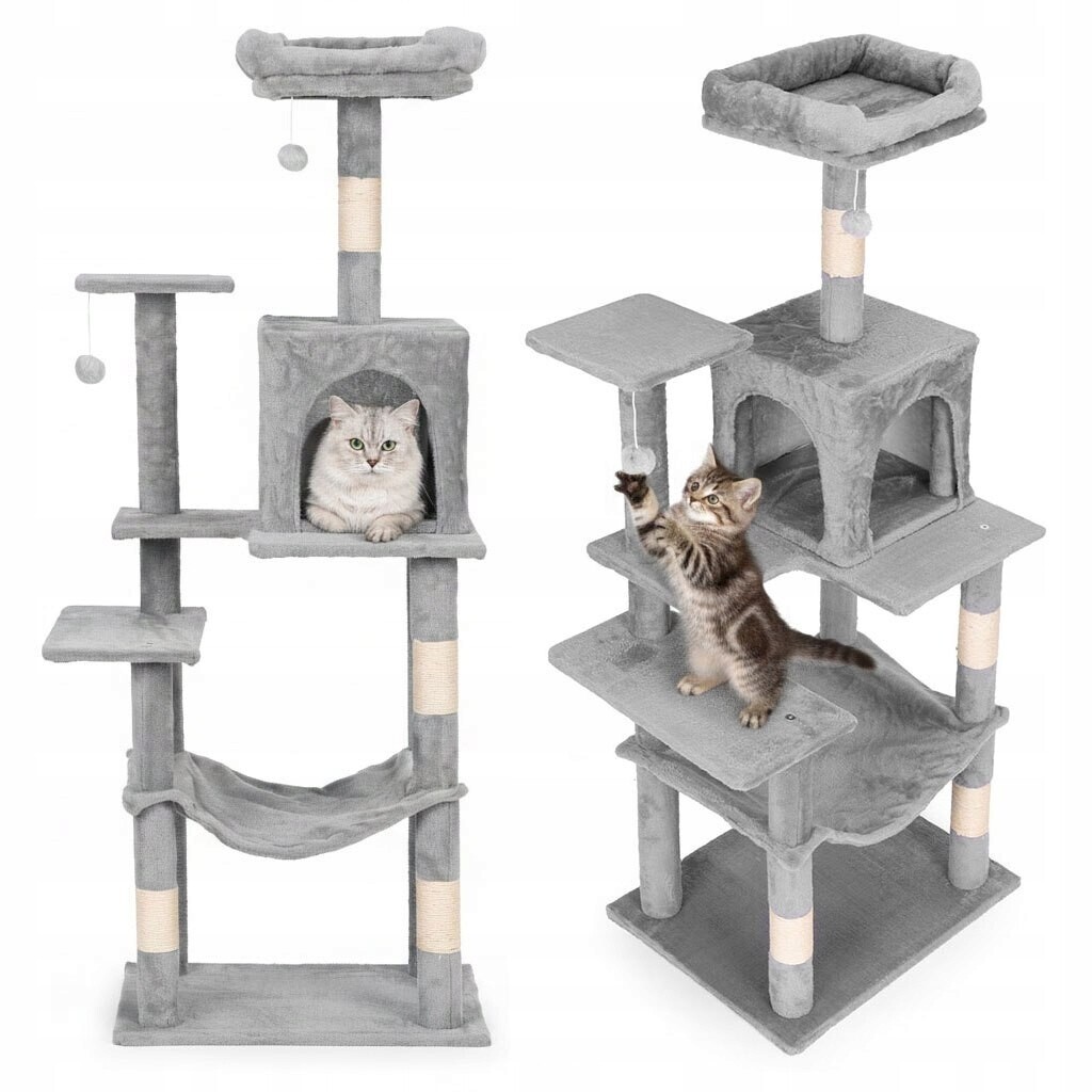 Škrabadlo pro kočky pelíšek věž na škrábání domeček 146 cm šedý Petsi