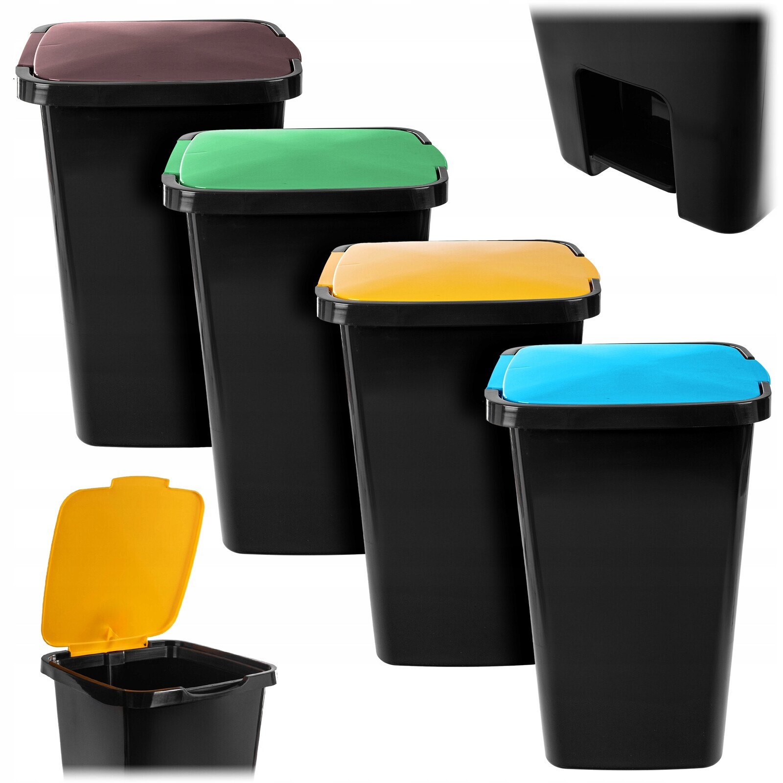 4 x Odpadkový Koš 45L Nádoba Na Třídění Odpadu Koše S Pedálem Set