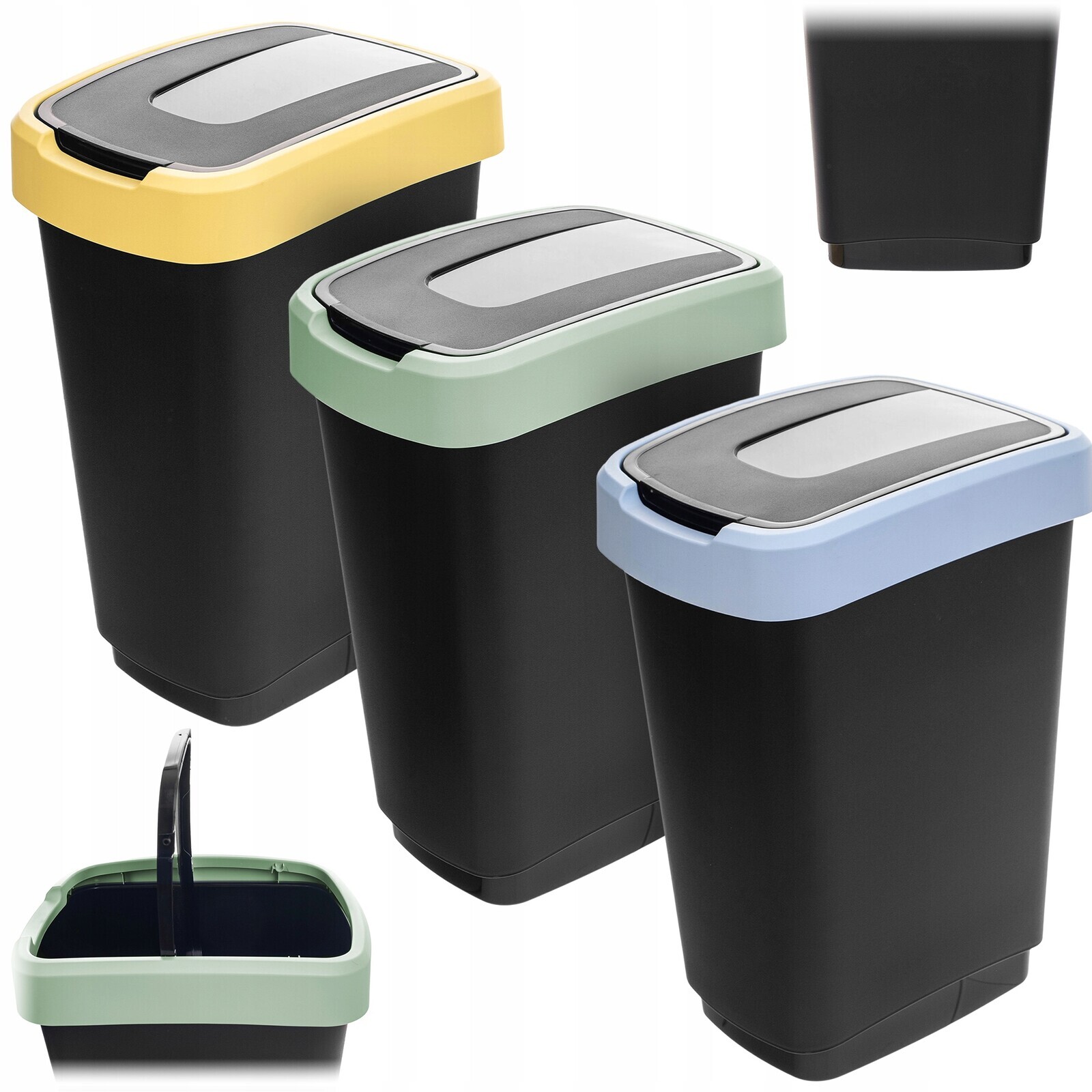 3x Odpadkový Koš 25L Nádoba Na Třídění Odpadu Sada Košů Na Odpadky