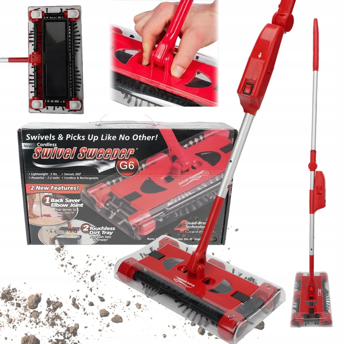 90° Nastavitelný Bezdrátový Kartáč Na Parkety S Červenou Barvou