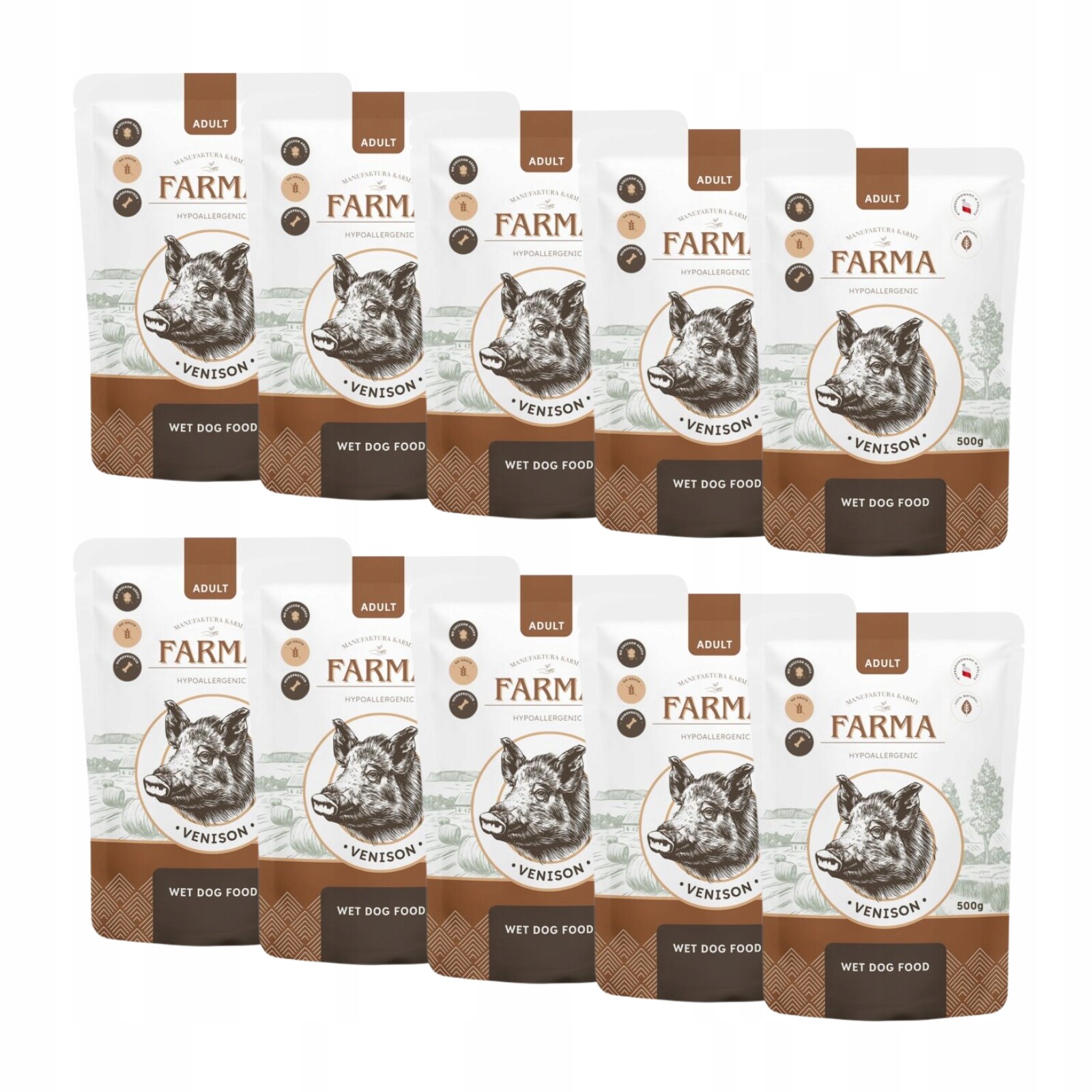 Farma Manufaktura Sáček Krmivo mokré pro psa Zvěřina 10x500g Set