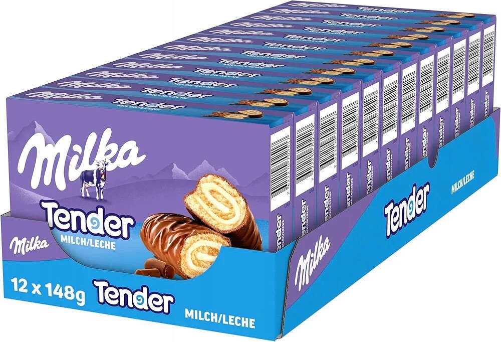 Milka Tender Cake s mléčnou náplní a čokoládovou polevou 12 balení × 148 g