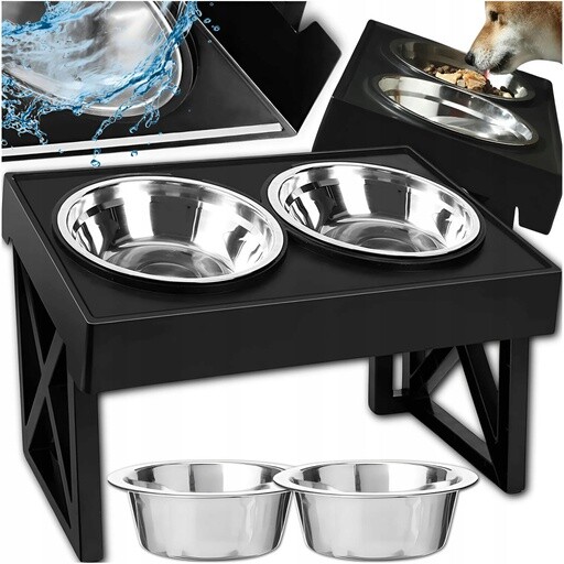 Misky Na Nastavitelném Stojanu, Velká Neskřípající Miska 2V1 Pro Psa Kočku, Silná