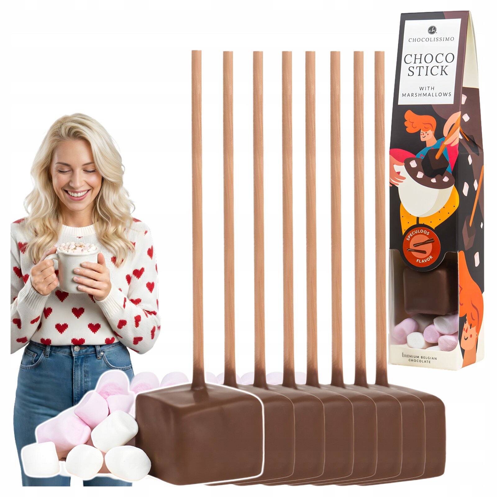 Čokoláda k pití Belgická na tyči, stick, Kořeněné Sušenky, 8 kusů