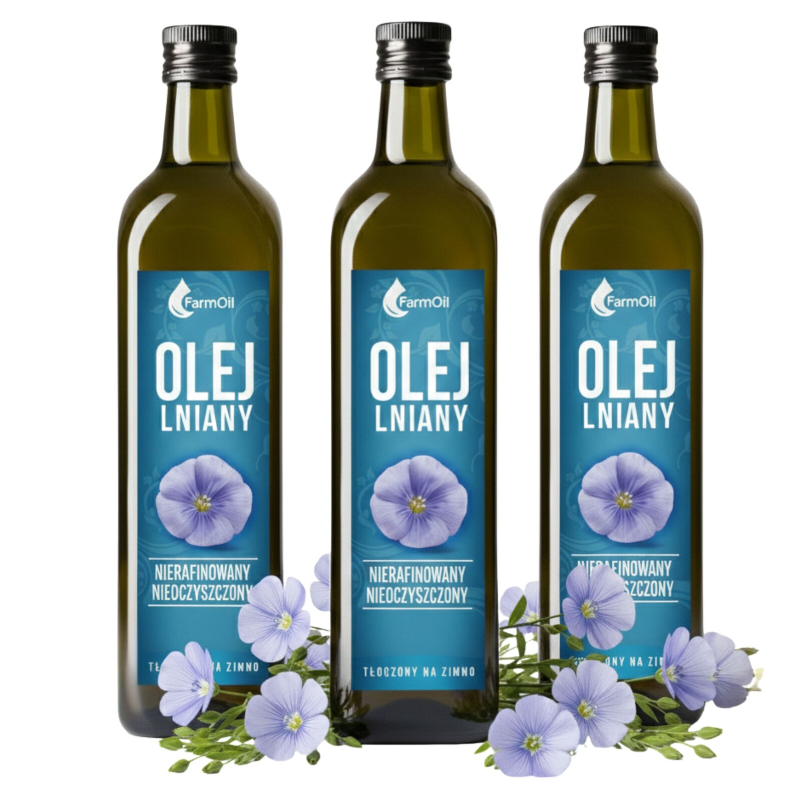 Lněný olej 3x 1 l lisovaný za studena Budwigový přírodní do salátů