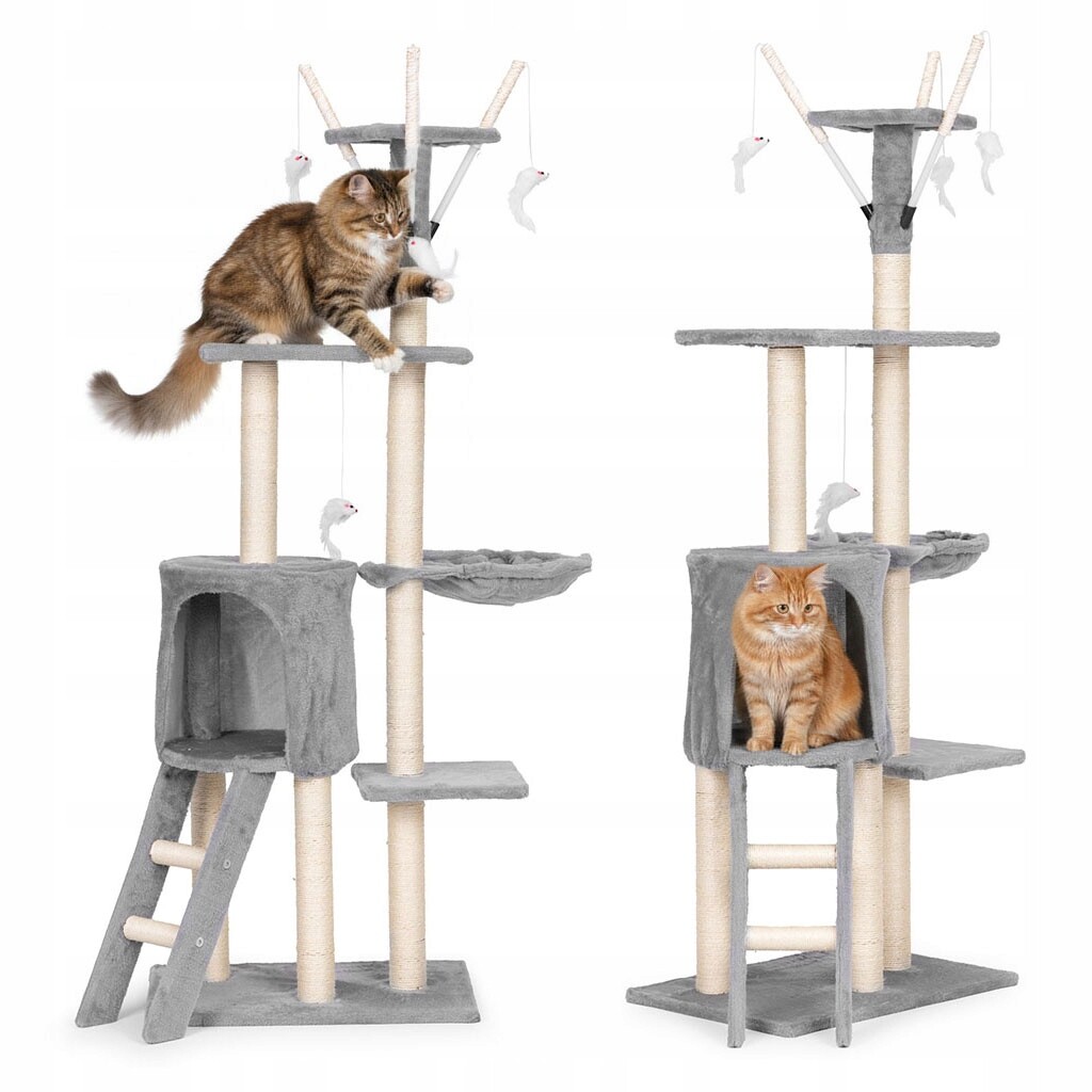 Drapak Pro Kočky Pelíšek Sloupek Věž Na Škrábání Domeček 134 cm 5 Úrovní