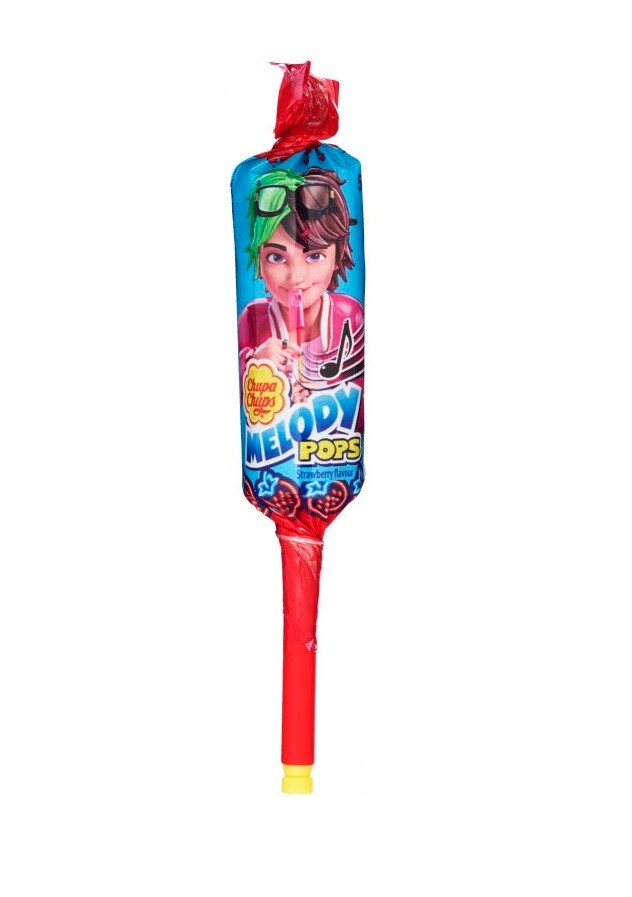 Sada 48 Kusů Chupa Chups Melody Pops Lízátko Jahodové S Píšťalkou 15 g