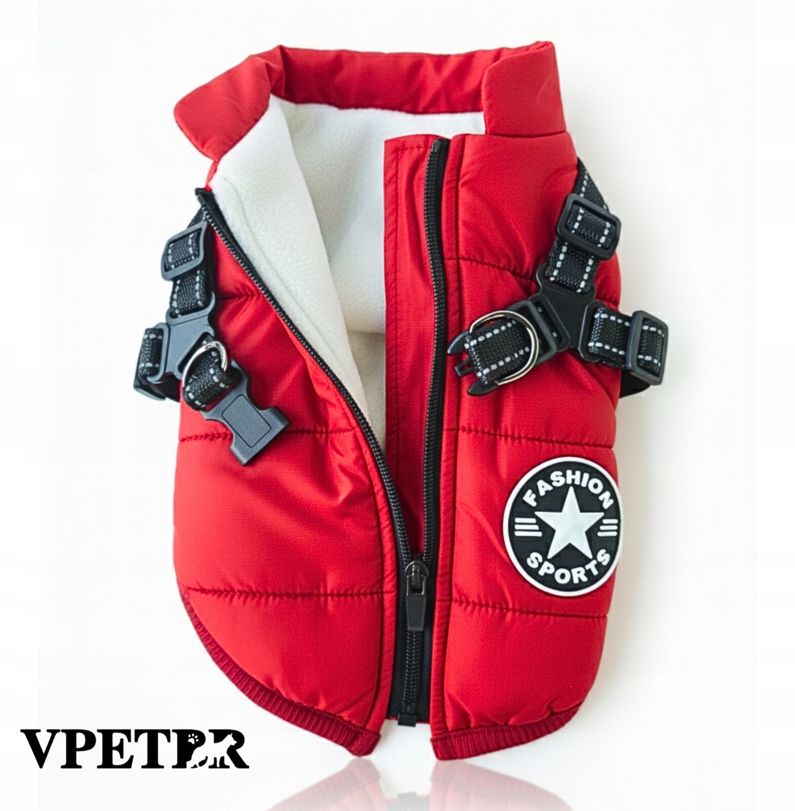 Teplá bunda pro psa s ramenními popruhy voděodolná s odrazkami červená 5XL