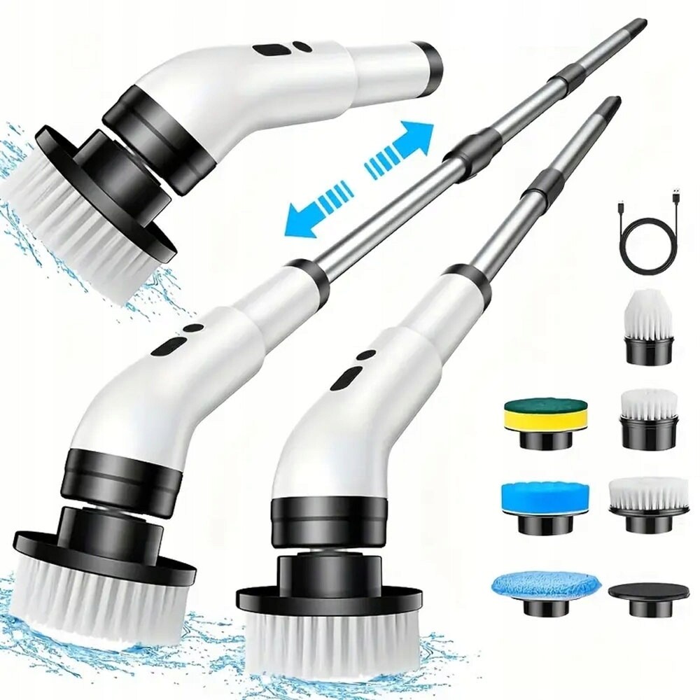 Elektrický čisticí kartáč s dlouhou teleskopickou rukojetí a 6 hlavami